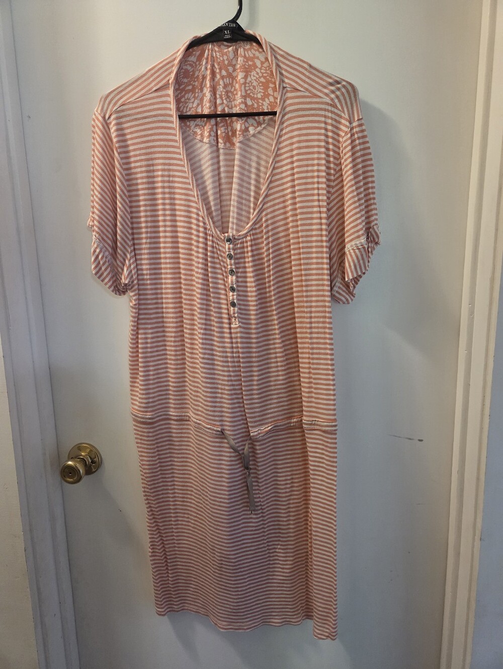 Striped Pink & White Light Dress with Button Front